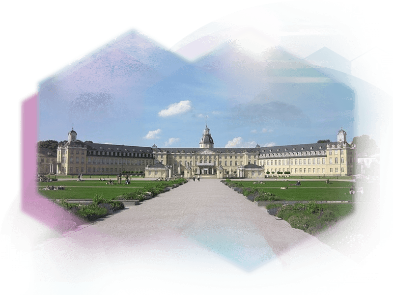 Parc d’entrée avec vue sur le château Karlsruhe