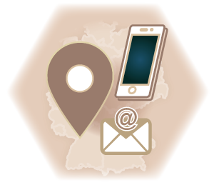 Icon Kontakt Standort Mail und Telefon