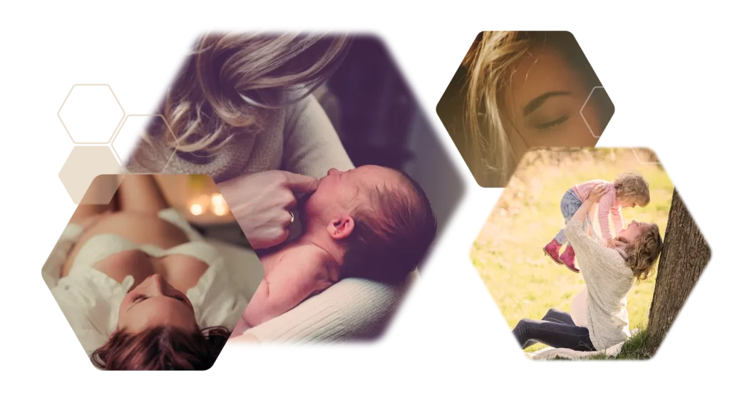 Fotokollage Hormone Haarwachstum vor und nach der Schwangerschaft